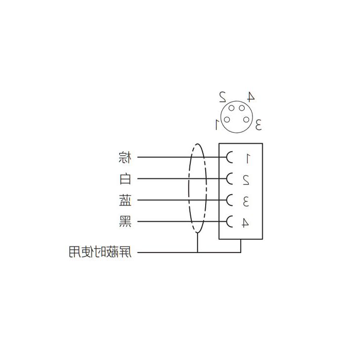 M8 4Pin、母头90°、Single-ended precast cable、防焊渣PUR材质、橙色护套、63T061-XXX